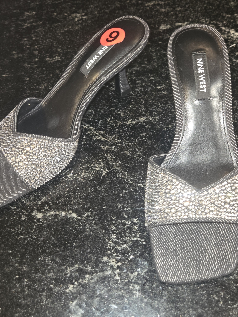 Nine West Women's Black Crystal Embellished Slide Sandals